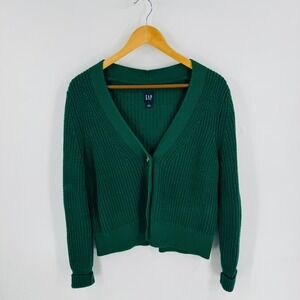 GAP Dark Green Classic Cotton Shaker Stitch Chunky Cardigan Size S Oversized